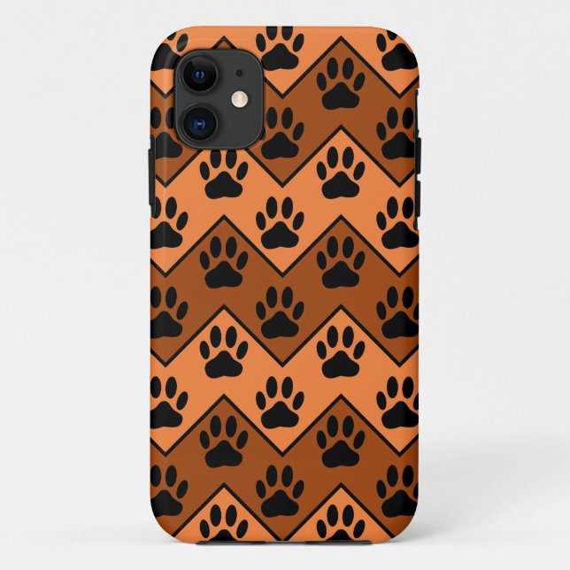 Orange And Brown Chevron With Dog Paw Pattern Case-Mate iPhone Case (Back)