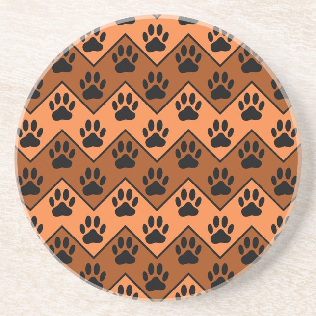 Orange And Brown Chevron With Dog Paw Pattern Coaster (Front)