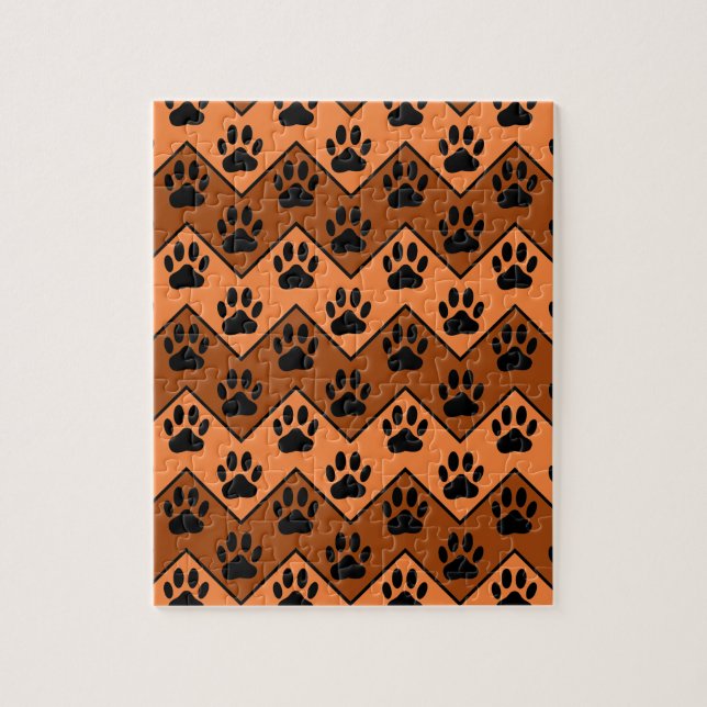 Orange And Brown Chevron With Dog Paw Pattern Jigsaw Puzzle (Vertical)