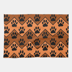 Orange And Brown Chevron With Dog Paw Pattern Kitchen Towel
