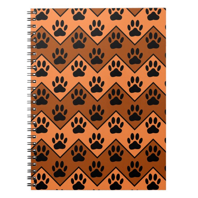 Orange And Brown Chevron With Dog Paw Pattern Notebook (Front)