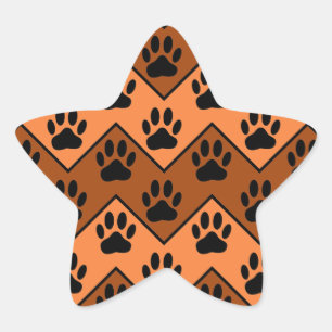 Orange And Brown Chevron With Dog Paw Pattern Star Sticker