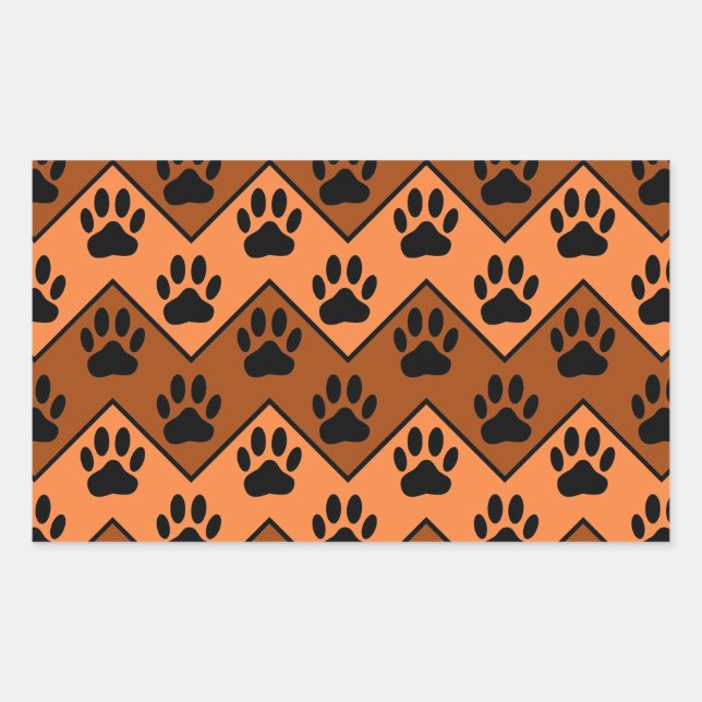 Orange And Brown Chevron With Dog Paw Pattern Sticker (Front)