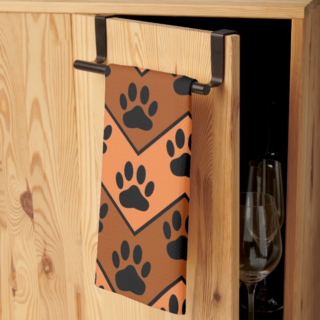 Orange And Brown Chevron With Dog Paw Pattern Towe Kitchen Towel (Thirds Fold)