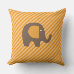 Orange and Brown Elephant on Diagonal Stripe Outdoor Pillow
