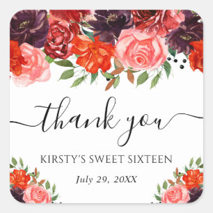 Orange and Brown Fall Flowers Sweet 16 Square Sticker