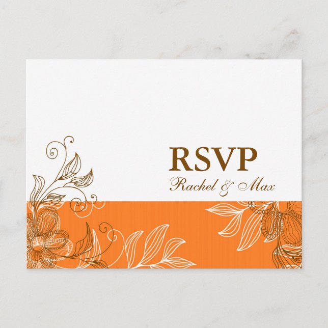 Orange and Brown Floral RSVP Postcard (Front)