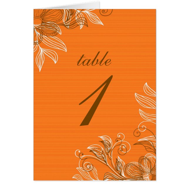 Orange and Brown Floral Table Seating Cards (Front)
