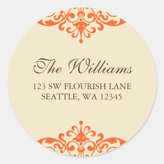 Orange and Brown Flourish Scroll Address Label (Front)