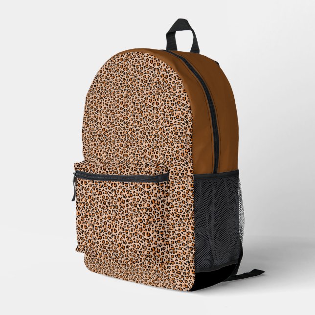 Orange and Brown Leopard Print Printed Backpack (Back Corner Right)