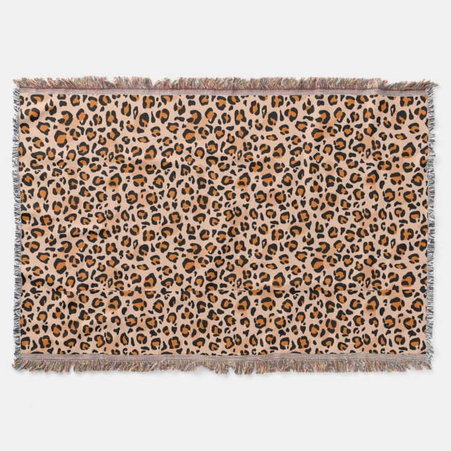Orange and Brown Leopard Print Throw Blanket (Front)