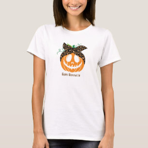 Orange and Brown Leopard Pumpkin Halloween T-Shirt