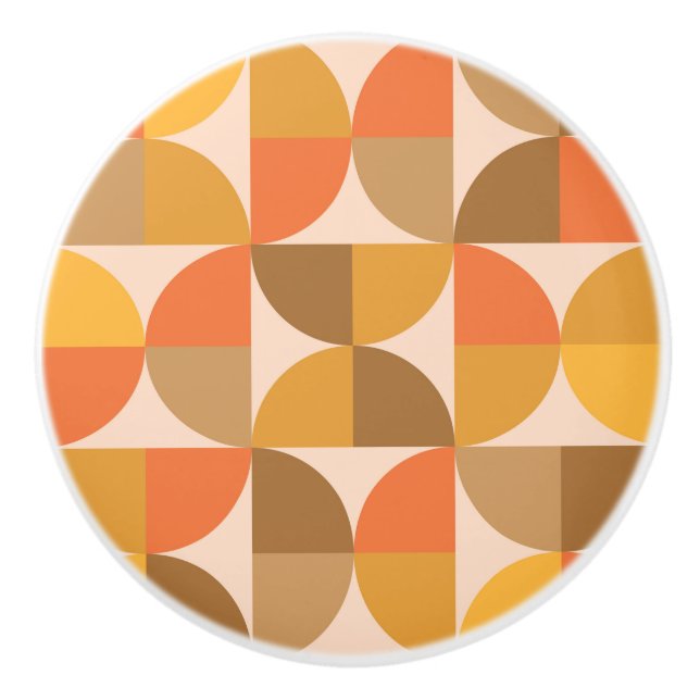 Orange and Brown Mid Century Half Circles  Ceramic Knob (Front)