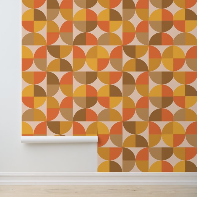 Orange and Brown Mid Century Half Circles  Wallpaper (Application)