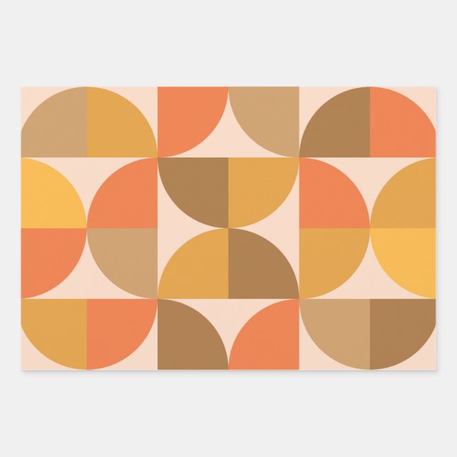 Orange and Brown Mid Century Half Circles  Wrapping Paper Sheet (Front)