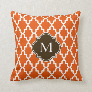 Orange and Brown Moroccan Monogram Throw Pillow