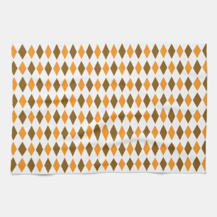 Orange and Brown Retro Diamond Pattern Design Kitchen Towel