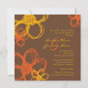 Orange and Brown Wild Flowers Wedding Invitation