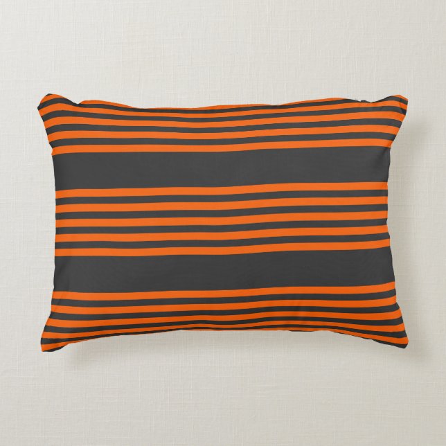 Orange and charcoal five stripes pattern accent pillow (Front)