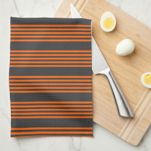 Orange and charcoal five stripes pattern kitchen towel