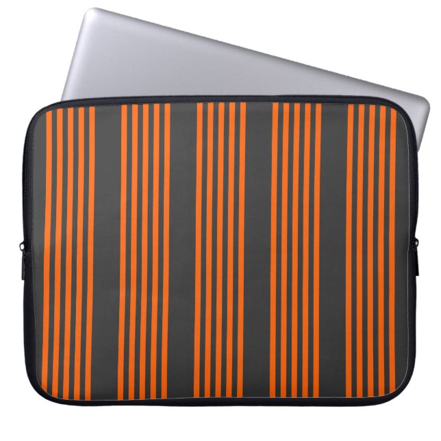 Orange and charcoal five stripes pattern laptop sleeve (Front)