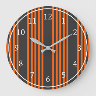 Orange and charcoal five stripes pattern large clock