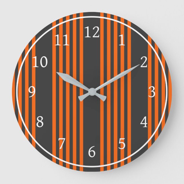 Orange and charcoal five stripes pattern large clock (Front)