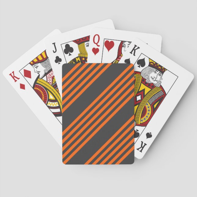 Orange and charcoal five stripes pattern playing cards (Back)