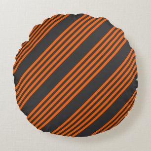 Orange and charcoal five stripes pattern round pillow