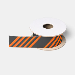 Orange and charcoal five stripes pattern satin ribbon