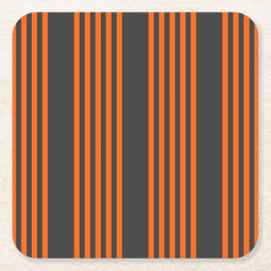 Orange and charcoal five stripes pattern square paper coaster