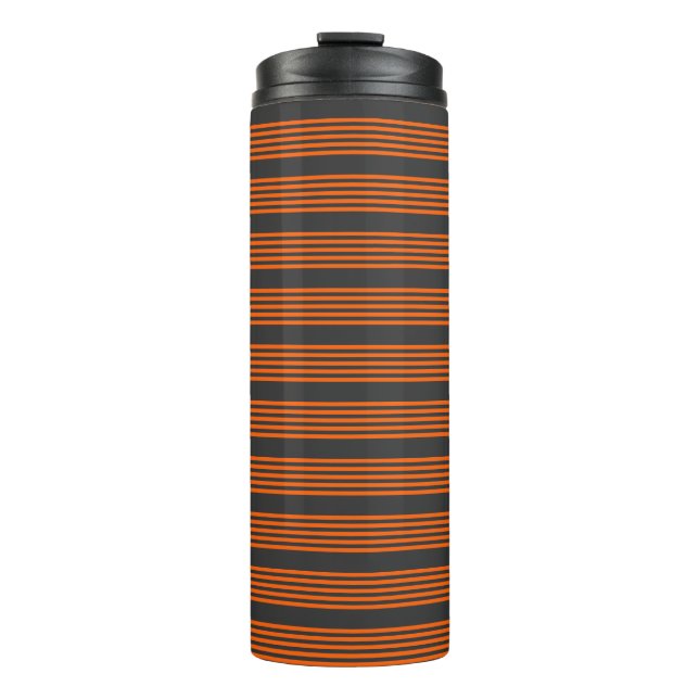 Orange and charcoal five stripes pattern thermal tumbler (Front)