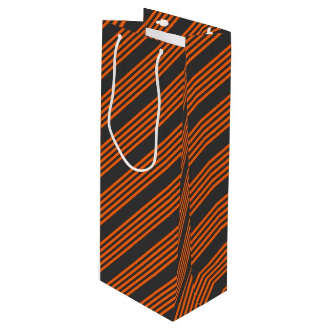 Orange and charcoal five stripes pattern wine gift bag (Front Angled)