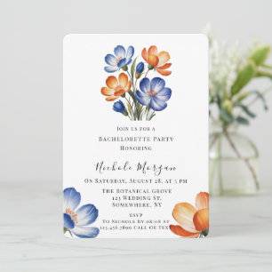 Orange and Cobalt Blue Floral Bachelorette Party Invitation