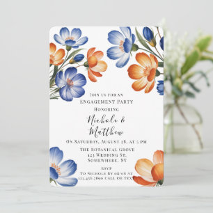 Orange and Cobalt Blue Floral Engagement Party Invitation