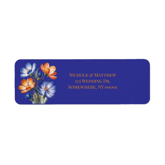 Orange and Cobalt Blue Floral Wedding Return  (Front)