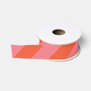 Orange and Coral Pink Wide Stripe Grosgrain Ribbon
