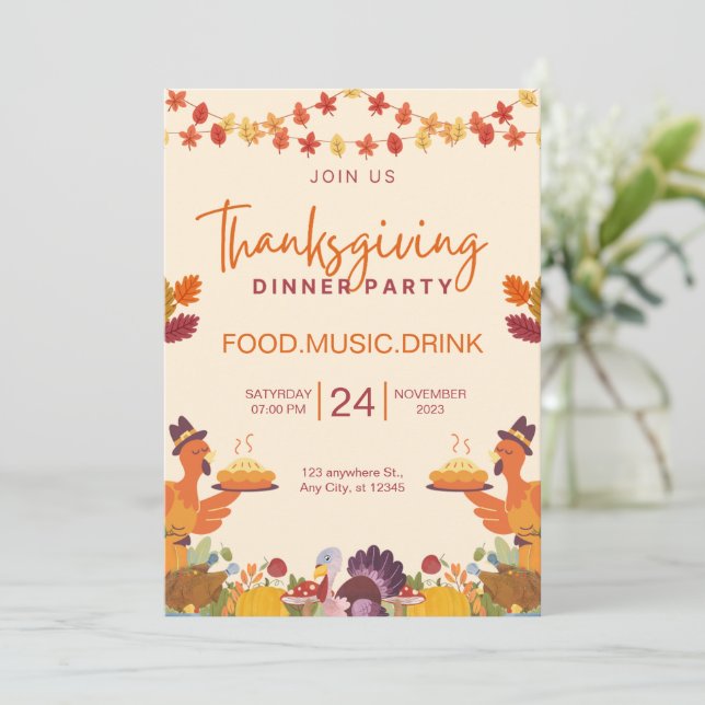 Orange and Cream Minimalist Thanksgiving Dinner  Invitation (Standing Front)