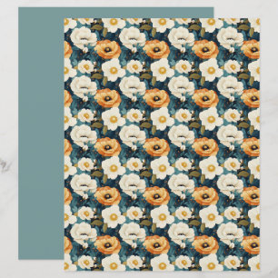 Orange and Cream Poppy Floral Scrapbook Paper