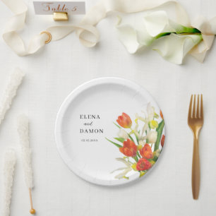 Orange and Cream Tulip Wedding Paper Plate