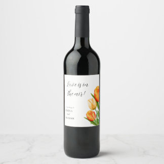 Orange and Cream Tulip Wedding Wine Label