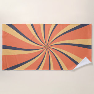 Orange and dark blue retro style sun rays beach towel