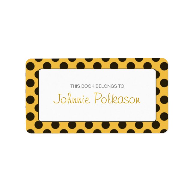 Orange and Dark Brown Polka Dot Bookplate Label (Front)