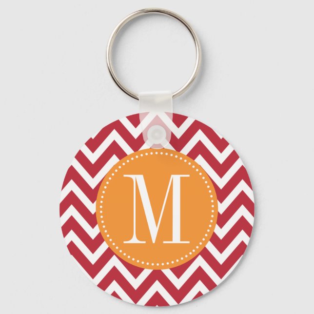 Orange and Dark Red Chevron Custom Monogram Keychain (Front)