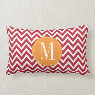 Orange and Dark Red Chevron Custom Monogram Lumbar Pillow