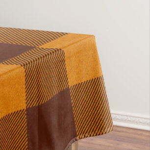 Orange and dark red plaid tablecloth