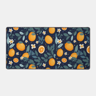 Orange and Floral Delight Pattern Desk Mat