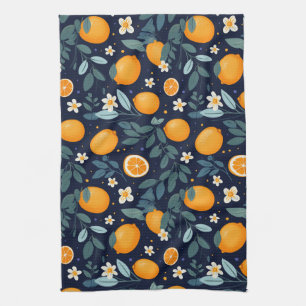Orange and Floral Delight Pattern Kitchen Towel