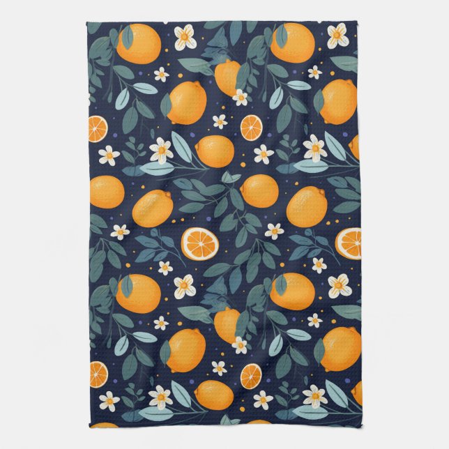 Orange and Floral Delight Pattern Kitchen Towel (Vertical)