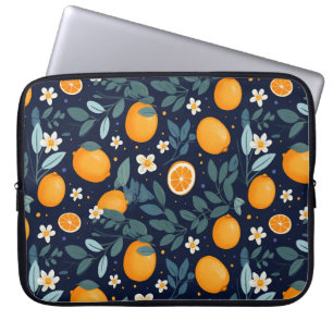 Orange and Floral Delight Pattern Laptop Sleeve